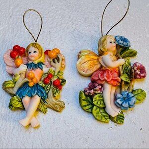 Angel Ceramic Figurine Hanging Ornament Decor Angel standing up holding flowers